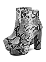 Damen Stiefeletten Plateau Blockabsatz Schlangendruck Hellgrau Runde Kappe 4;7 "Booties