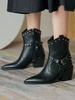 Damen Stiefeletten PU Leder Black Pointed Toe Chunky Heel Booties