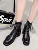 Damen Stiefeletten PU Leder Black Squre Toe Martin Stiefel