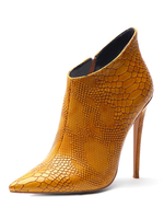 Damen Stiefeletten PU Leder Gelbe Spitze Zehen Stöckelschuhe mit hohen Absätzen