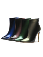 Damen Stiefeletten PU Leder Grüner Reißverschluss Spitze Zehen 4;7 "Stiefel Frühling Herbst