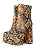 Damen Stiefeletten PU Leder Hellbraun Snake Print Runde Zehen High Heel Platform Stiefel