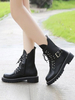 Damen Stiefeletten PU Leder Schwarz Metall Details Runde Zehen Martens Stiefel