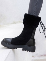 Damen Stiefeletten PU Leder Schwarz Round Toe Flat Booties