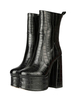 Damen Stiefeletten PU Leder Schwarz Runde Zehen Chunky Heel High Heel Platform Stiefel