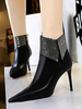 Damen Stiefeletten PU Leder Schwarze Strasssteine Pointed Daily Casual Toe 3.7