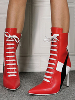 Damen Stiefeletten PU Leder Ture Red Pointed Toe Kurze Stiefeletten
