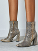 Damen Stiefeletten Python Pointed Toe Snake Print Chunky Heel Leder Stiefeletten