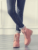 Damen Stiefeletten Rosa PU Leder Runde Zehen Chunky Heel Martin Stiefel