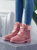 Damen Stiefeletten Rosa PU Leder Runde Zehen Chunky Heel Martin Stiefel