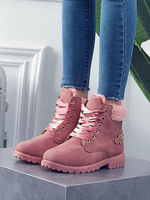 Damen Stiefeletten Rosa PU Leder Runde Zehen Chunky Heel Martin Stiefel