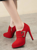 Damen Stiefeletten Rot PU Leder Spitze Zehen Metall Details Stiletto Absatz Seite Bukle Kurze Stiefel