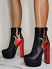 Damen Stiefeletten Schwarz Leder Chunky Heel Sky High Fire Print Stilett Absatz Stiefeletten