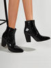 Damen Stiefeletten Schwarz Leder Pointed Square Toe Booties