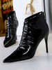 Damen Stiefeletten Schwarz Leder Spitze Zehen Reißverschluss Stiletto Absatz 3.9 "Booties