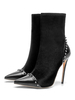 Damen Stiefeletten Schwarz Leder Spitzzehen Nieten Stiletto Heel High Heel Booties