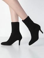 Damen Stiefeletten Schwarz Micro Wildleder Obere Spitze Zehen Stiletto Absatz Stiefeletten