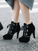 Damen Stiefeletten Schwarz Micro Wildleder Obere Spitze Zehen Stiletto Absatz Vordere Spitze Stiefeletten