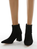 Damen Stiefeletten Schwarz Micro Wildleder Upper Pointed Toe Chunky Heel Booties