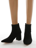 Damen Stiefeletten Schwarz Micro Wildleder Upper Pointed Toe Chunky Heel Booties