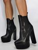 Damen Stiefeletten Schwarz PU Leder Pointed Toe Artwork Chunky Heel Winter Booties