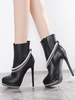 Damen Stiefeletten Schwarz PU Leder Round Toe Pearls Chains High Heel Booties