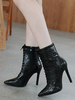 Damen Stiefeletten Schwarz PU Leder Spitze Zehen Stiletto Absatz Stiefeletten