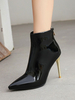 Damen Stiefeletten Schwarz PU Leder Spitze Zehen Stiletto Absatz Stiefeletten