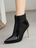 Damen Stiefeletten Schwarz PU Leder Spitze Zehen Stiletto Absatz Stiefeletten