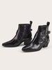 Damen Stiefeletten Schwarz PU Leder Spitze Zehenschnalle Chunky Heel 2.4 "Booties