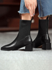 Damen Stiefeletten Schwarz PU Leder Square Toe Puppy Heel Booties