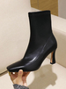 Damen Stiefeletten Schwarz PU Leder Square Toe Stöckelschuhe