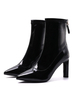 Damen Stiefeletten Schwarzer Lackleder Pointed Toe Chunky Heel