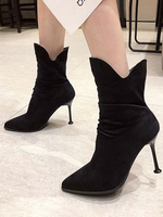 Damen Stiefeletten Schwarzes Wildleder Leder Round Toe Stiletto Heel 3.5 "Booties