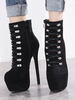 Damen Stiefeletten Schwarzes Wildleder Leder Runde Zehen Metall Details Stiletto Absatz 6.3 "Stiefeletten