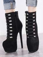 Damen Stiefeletten Schwarzes Wildleder Leder Runde Zehen Metall Details Stiletto Absatz 6.3 "Stiefeletten