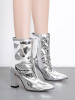 Damen Stiefeletten Splitter Patent Obere Spitze Zehen Chunky Heel Stiefel