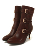 Damen Stiefeletten Tiefbraune Spitz Schnalle Detail Vintage Boots