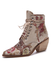 Damen Stiefeletten Ture Red Satin Pointed Toe Bestickte Artwork Puppy Heel