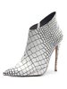 Damen Stiefeletten Weiß Leder Pointed Toe Snake Print Stiletto Absatz Stiefeletten