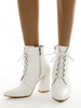 Damen Stiefeletten Weiß Leder Spitze Zehen Reißverschluss Chunky Heel Martin Stiefel