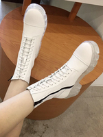 Damen Stiefeletten Weiß PU Leder Round Toe Schnürstiefeletten