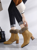 Damen Stiefeletten Wildleder Leder Khaki Round Toe Chunky Heel