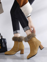 Damen Stiefeletten Wildleder Leder Khaki Round Toe Chunky Heel