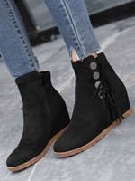 Damen Stiefeletten Wildleder Leder Schwarz Runde Zehen Versteckte Ferse Kurze Stiefel