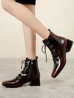 Damen Stiefeletten Ziegelrot Rindsleder Square Toe Puppy Heel Rindsleder Oxford Stiefeletten