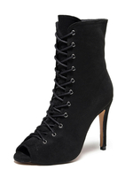 Damen Stiletto Heel Peep Toe Micro Suede Upper Schwarz Sommerstiefel