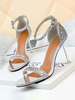 Damen Stiletto Heel Sandalen Pailletten Sandalen Chic Open Toe Silber Knöchelriemen Damen Sandalen