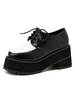 Damen stilvolle Oxfords Academic Round Toe Schwarz Leder Schnürschuhe
