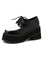 Damen stilvolle Oxfords Academic Round Toe Schwarz Leder Schnürschuhe